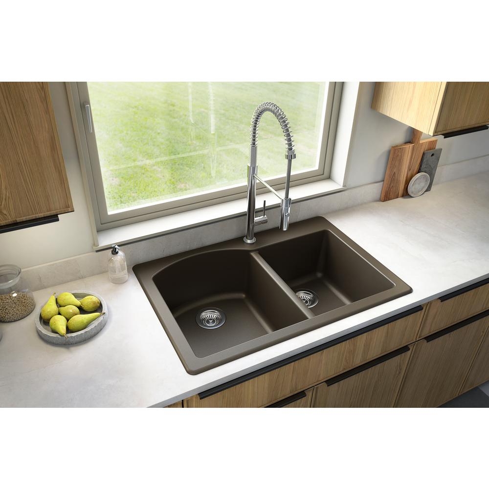 Karran Drop In Quartz Composite 33 In 1 Hole 60 40 Double Bowl Kitchen   Brown Karran Drop In Kitchen Sinks Qt 610 Br 64 600 