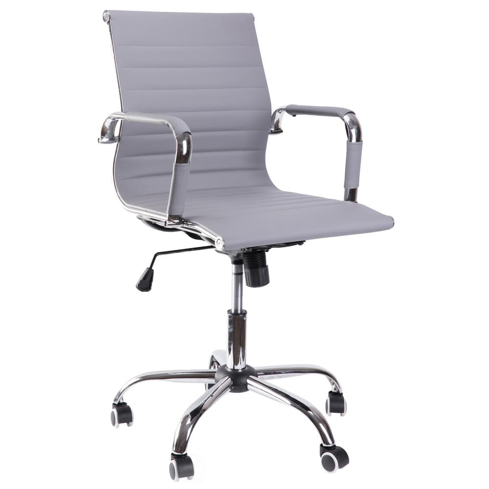 Bold Tones Gray Modern Leather Swivel Office Chair With Adjustable Height And Casters Qi003572g The Home Depot