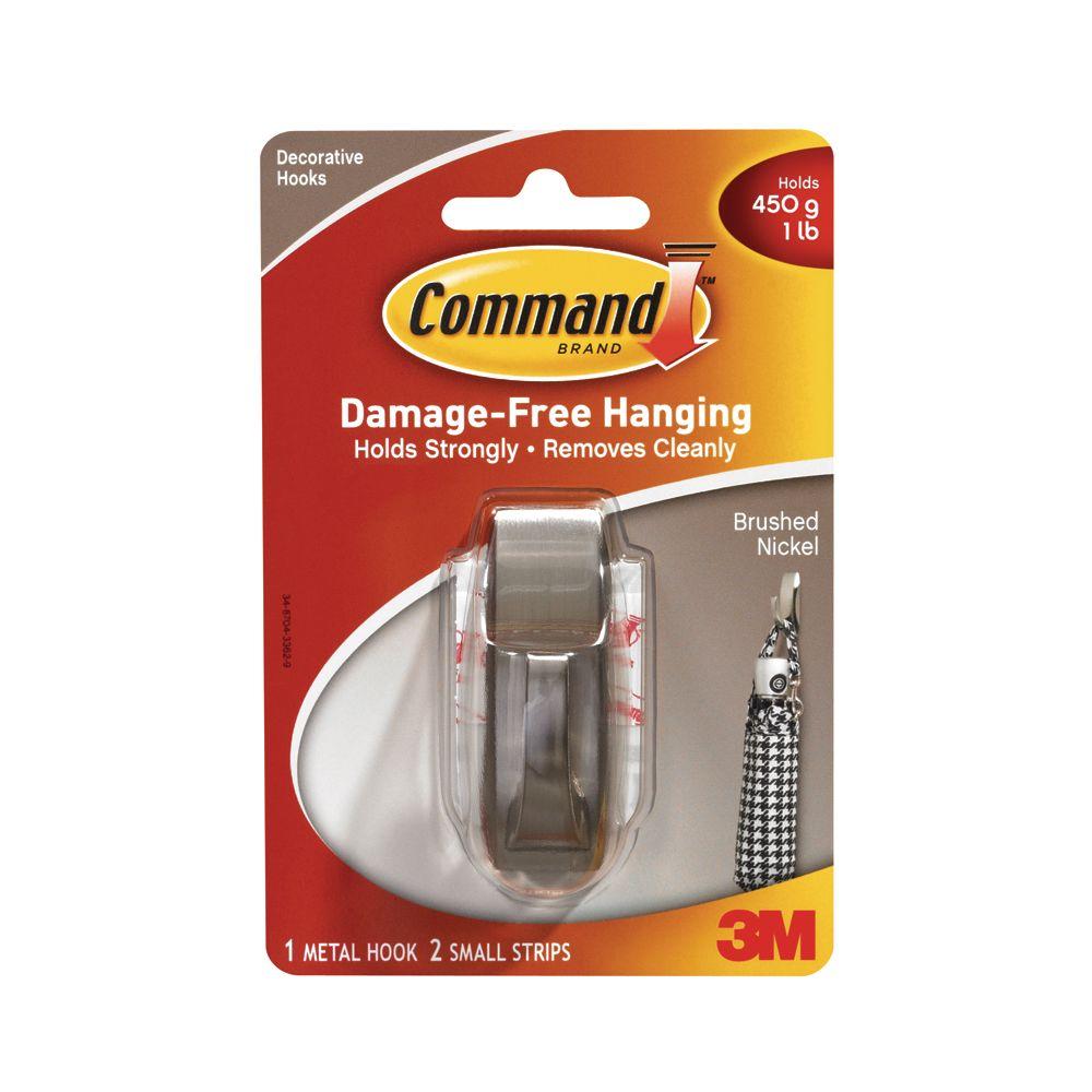 Command 1 lb. 2 in. Brushed Nickel Small Square Metal HookMR01BN