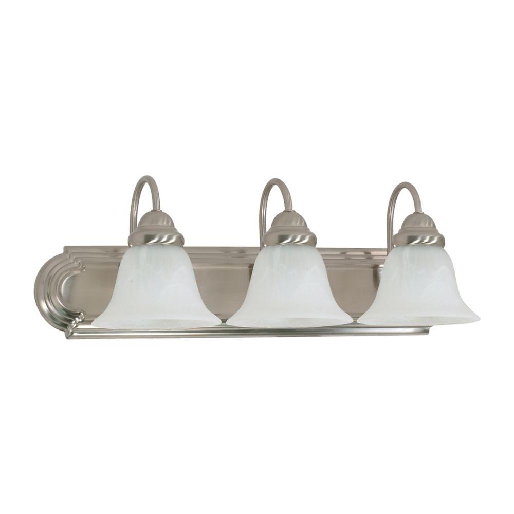 Glomar 3 Light Brushed Nickel Vanity With Alabaster Gl Hd 3 Light Brushed Nickel Vanity