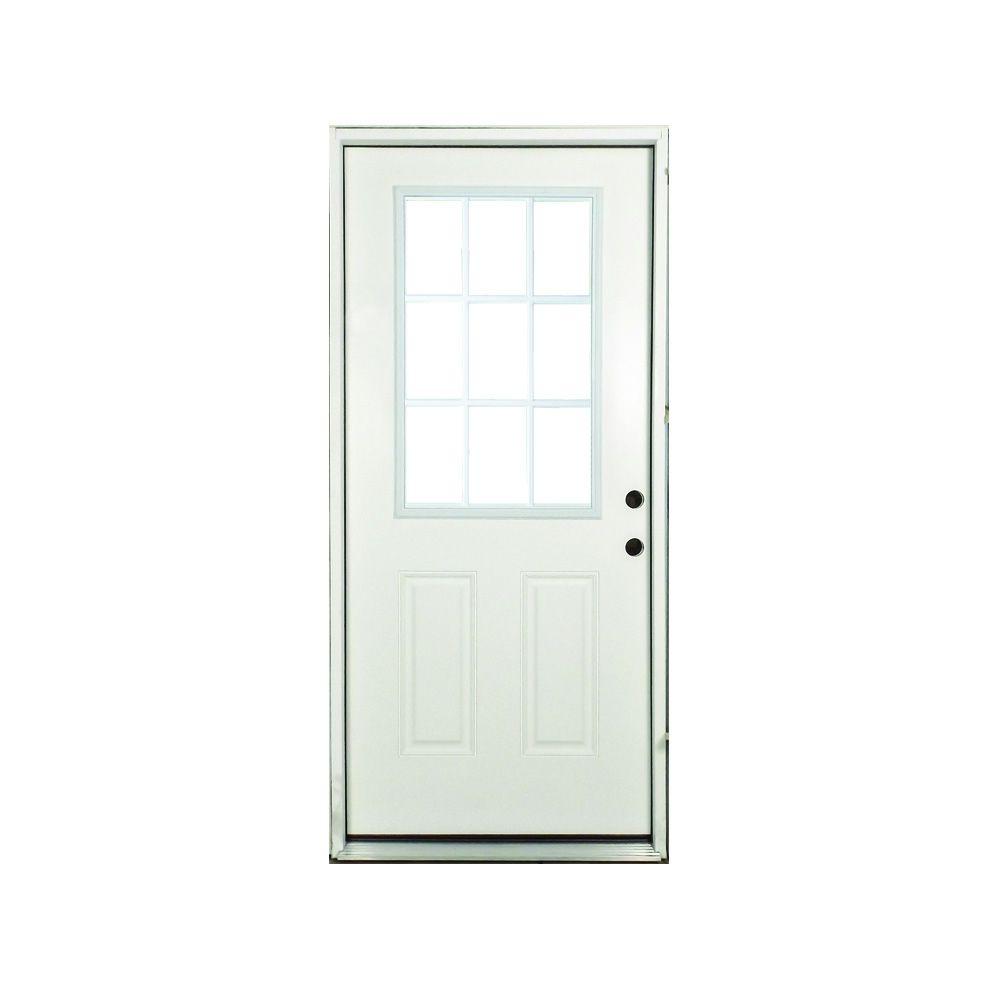 Steves Sons 32 In X 80 Premium Left Hand White 9 Lite Premium Left Hand White 9 Lite External Grille Primed Fibergl Prehung Front Door