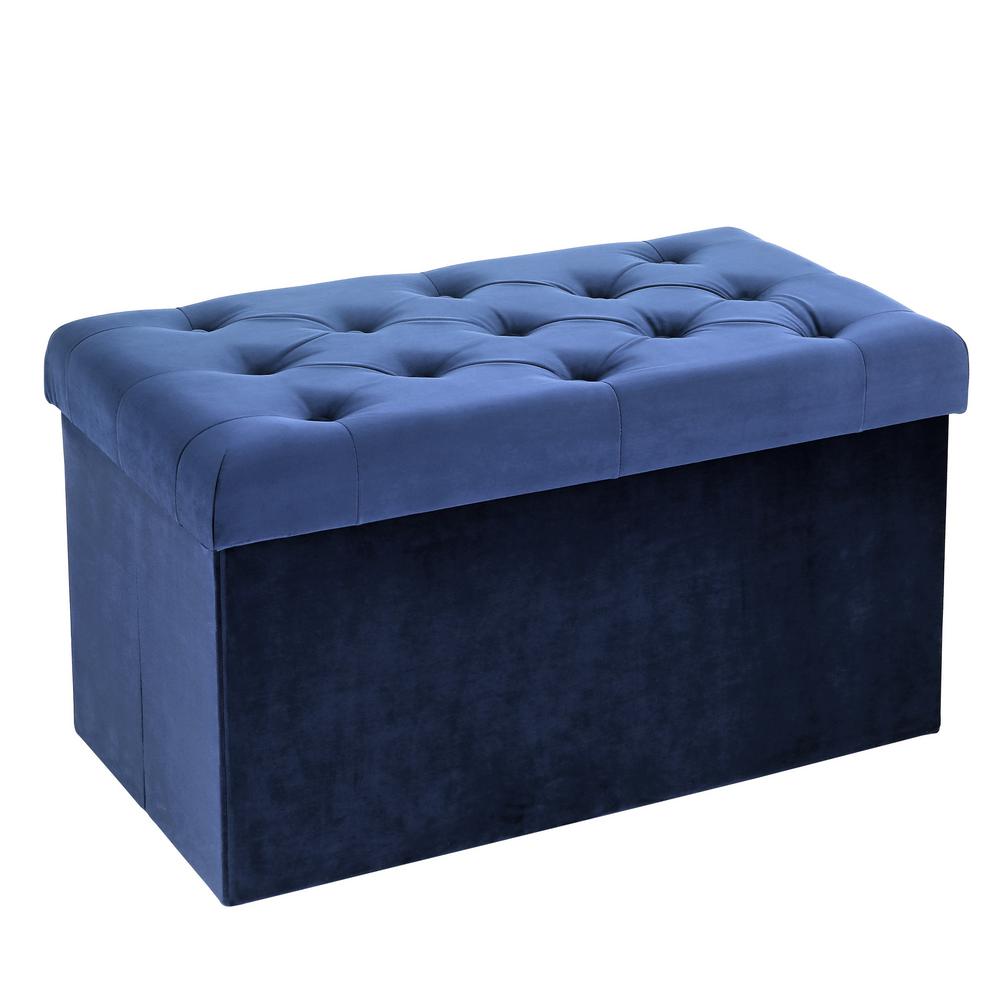 Blue Ottomans Living Room Furniture The Home Depot Lauren Blue Velvet Rectangular Storage Ottoman