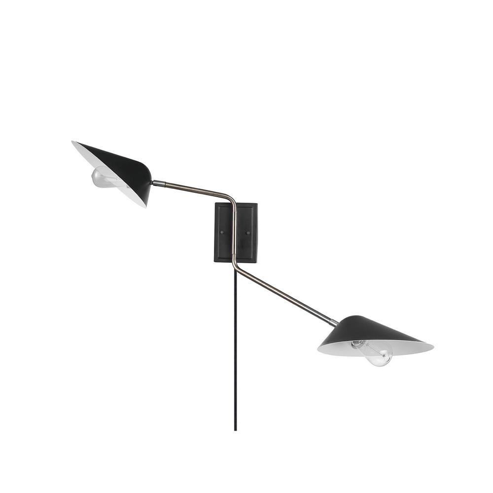 Globe Electric Jacob 2 Light Black And Antique Brass Plug In Or Hardwire Wall Sconce Led Bulbs Included 51390 The Home Depot - Electric Wall Lamps Globe Electric Jacob 2 Light Black And Antique Brass Plug In Or Hardwire Wall Sconce Led Bulbs Included 51390 The Home Depot - Electric Wall Lamps