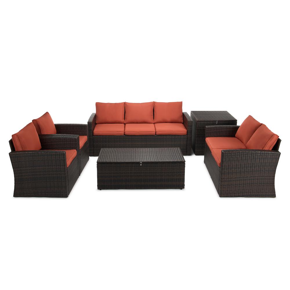 Boyel Living 6 Piece Wicker Outdoor Patio Conversation Furniture Set In Orange Cew Hy2615dbor The Home Depot