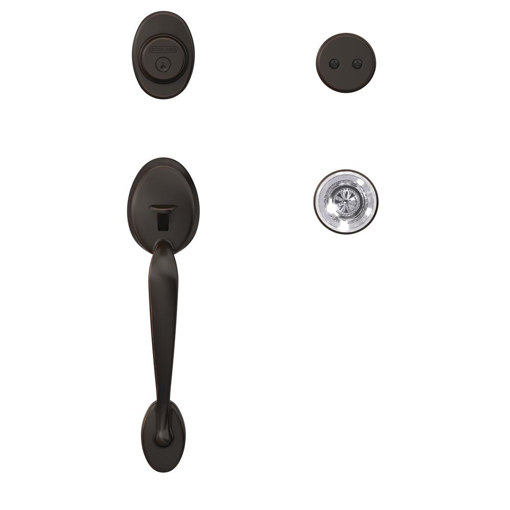 Schlage Plymouth Satin Nickel Dummy Door Handleset with Hobson Glass