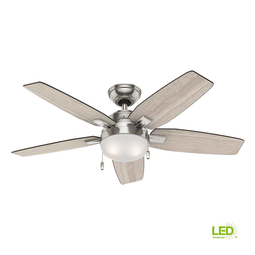 Hunter Antero 46 In Led Indoor Brushed Nickel Ceiling Fan With Light 59212 The Home Depot - Home Depot Ceiling Fans With Light Fixture
