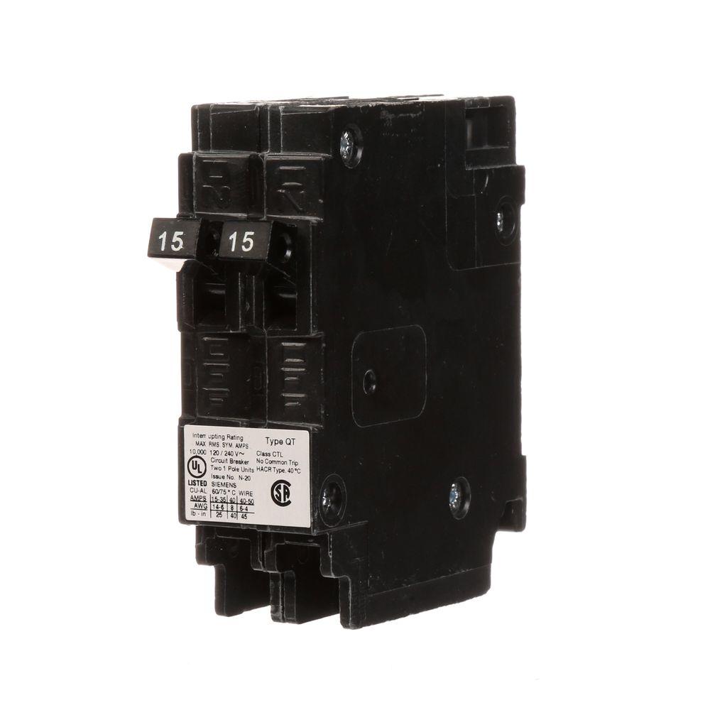 Siemens 15 Amp Tandem Single Pole Type Qt Circuit Breaker Q1515u The Home Depot