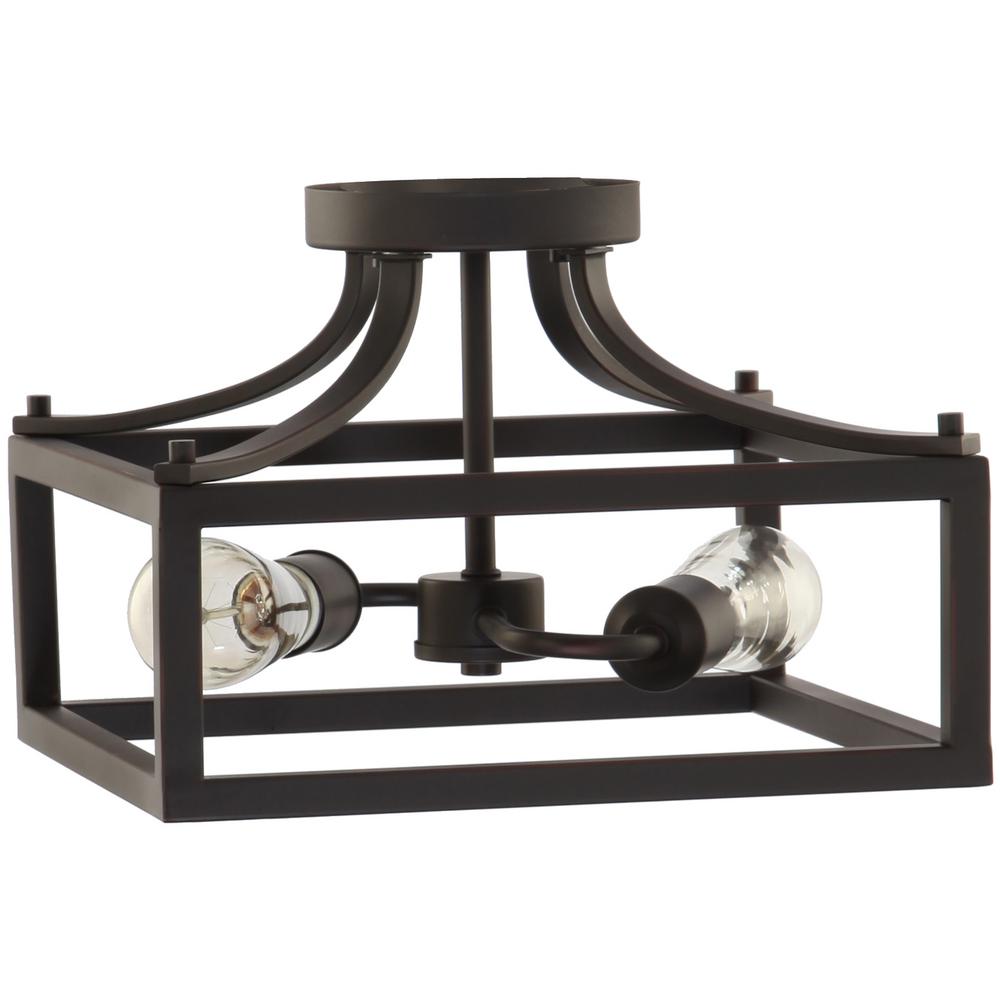 Hampton Bay Boswell Quarter 12.5 in. 2-Light Distressed Black Semi-Flush Mount