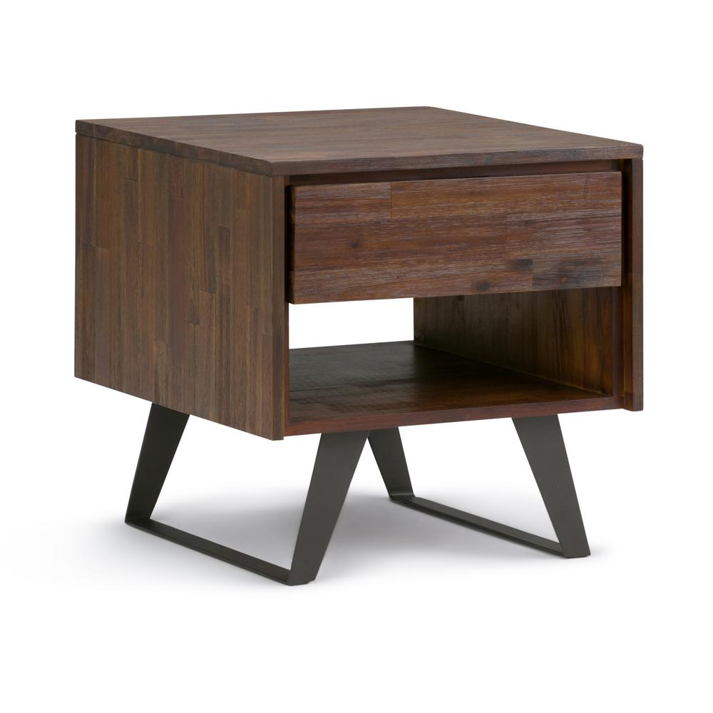 Simpli Home Lowry Solid Acacia Wood And Metal 22 In Wide Square Lowry Solid Acacia Wood And Metal 22 In Wide Square Modern End Side Table Distressed Charcoal Brown