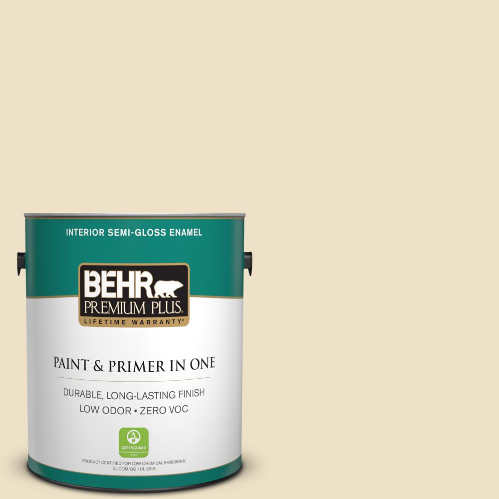 BEHR Premium Plus 1 gal. 370E2 Cream Silk SemiGloss Enamel Zero VOC