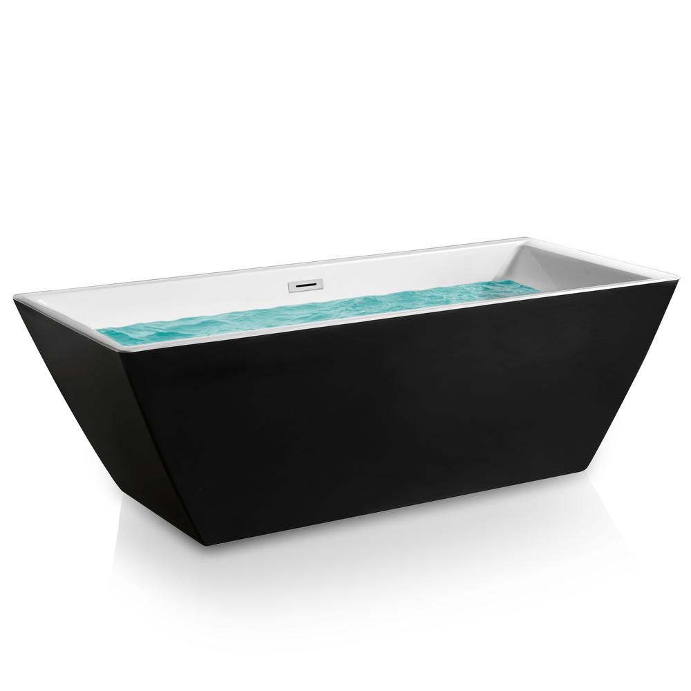 Akdy 69 96 In Acrylic Center Drain Rectangular Double Ended Flatbottom Freestanding Bathtub In Black And White