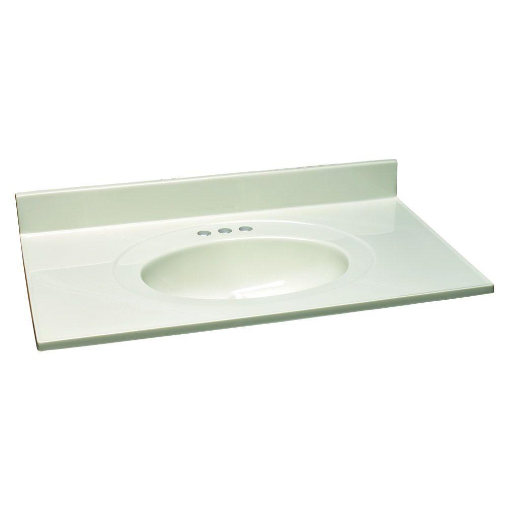 Design House 37 in. W Cultured Marble Vanity Top with White on White
