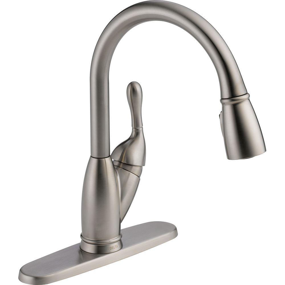 Delta Izak Single-Handle Pull-Down Sprayer Kitchen Faucet in ...