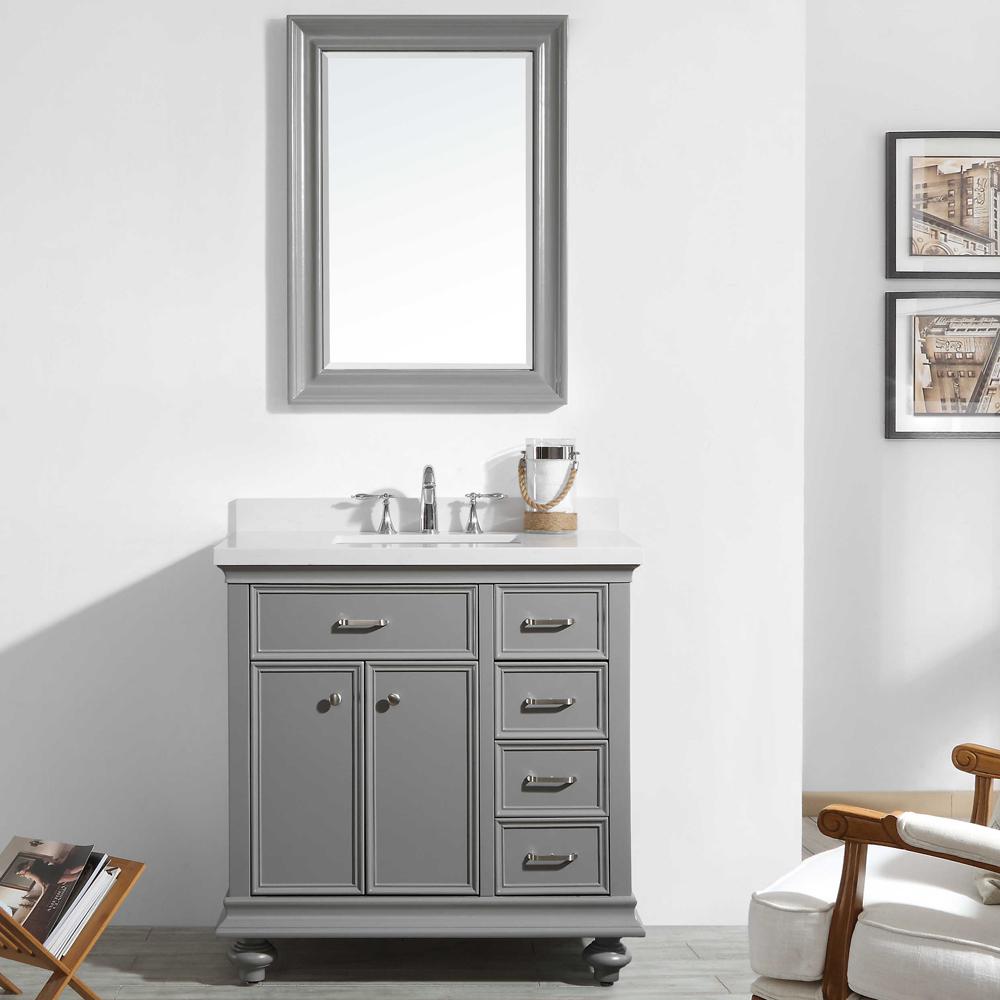 Roswell Charlotte 36 In W X 22 D H Vanity Grey With Quartz Top White Basin And Mirror