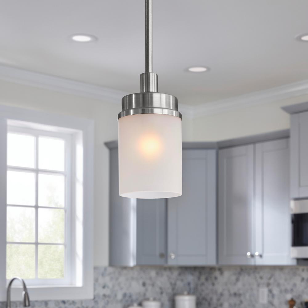 Hampton Bay Hillcrest 1 Light Brushed Nickel Mini Pendant With Frosted Glass Shade Nb 03307 The Home Depot - Pendant Light With Frosted Glass Shade Hampton Bay Hillcrest 1 Light Brushed Nickel Mini Pendant With Frosted Glass Shade Nb 03307 The Home Depot - Pendant Light With Frosted Glass Shade