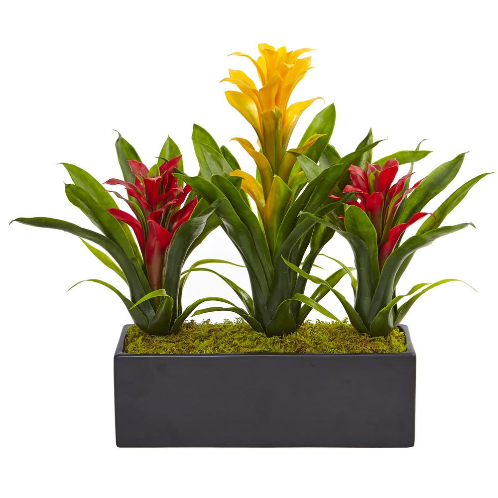 Nearly Natural Bromeliad Artificial 11 In H Flowering Plants Bromeliad Artificial Flowering Plants In Yellow Red