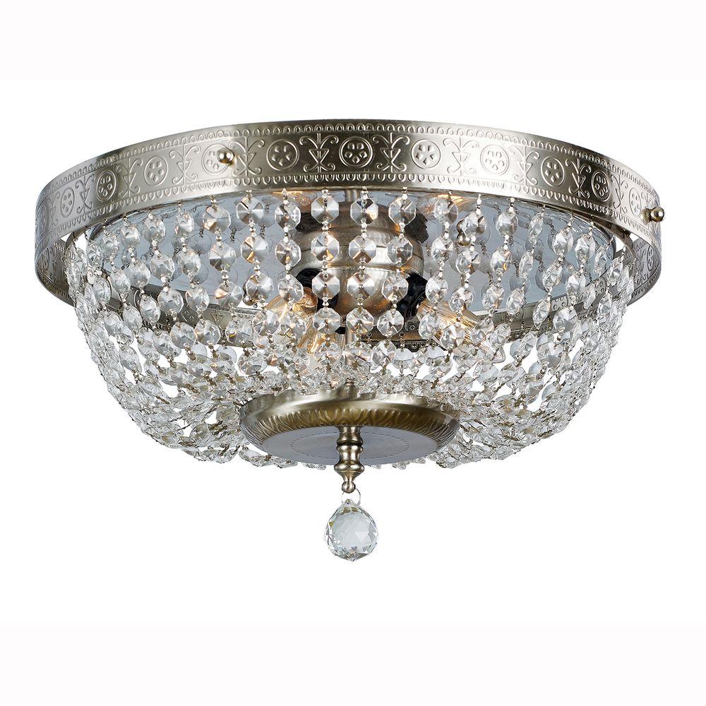 Hampton Bay 14 In 3 Light Brushed Nickel Flushmount With Crystal 3 Light Brushed Nickel Flushmount With Crystal Accents