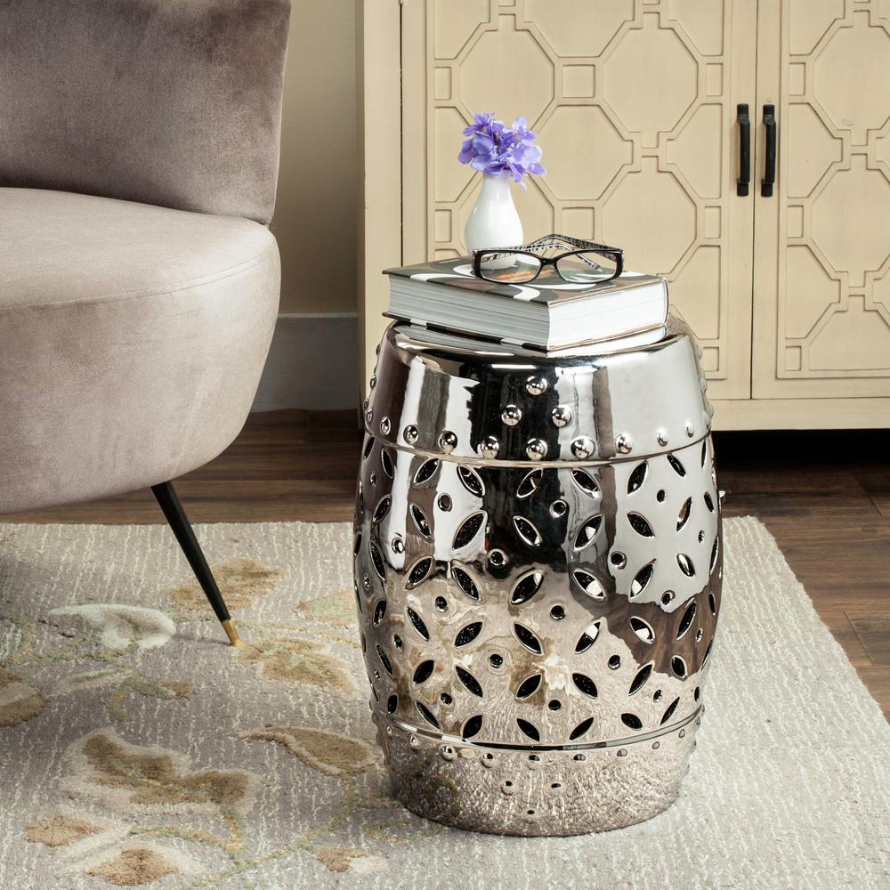 Silver Outdoor Side Tables Patio The Home Depot Lattice Coin Silver Garden Patio Stool
