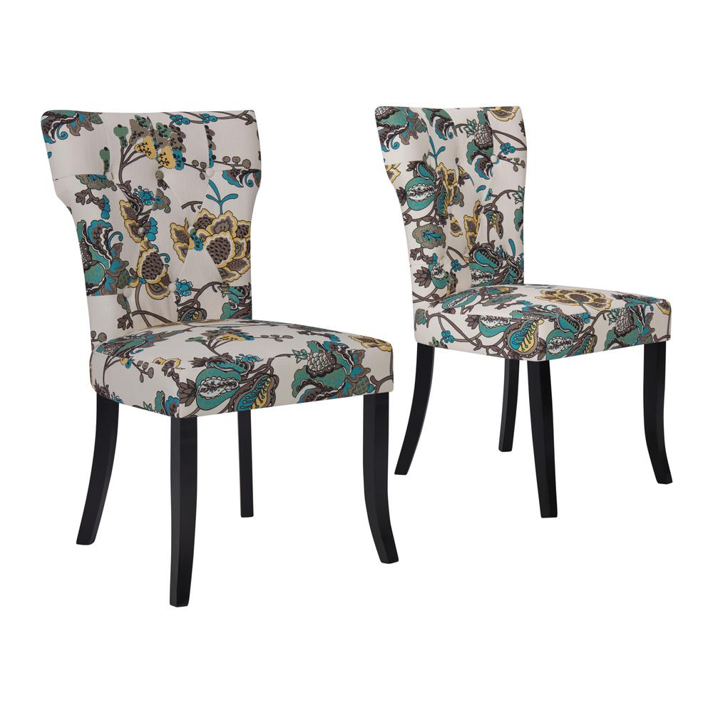 Handy Living Sirena Upholstered Dining Chairs In Cool Multi Floral Set Of 2 Dc2 Ptn55 164 The Home Depot