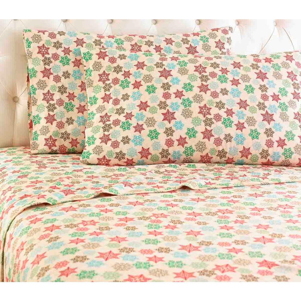 Micro Flannel 4Piece Snowflake King Polyester Sheet Set MFNSSKGSFL