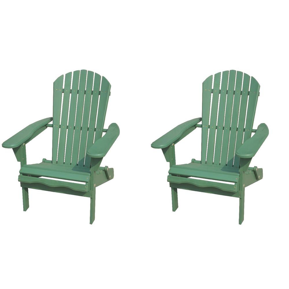 W Unlimited Classic Sea Green Folding Wood Adirondack Chair 2 Pack Sw1912gsset2 The Home Depot