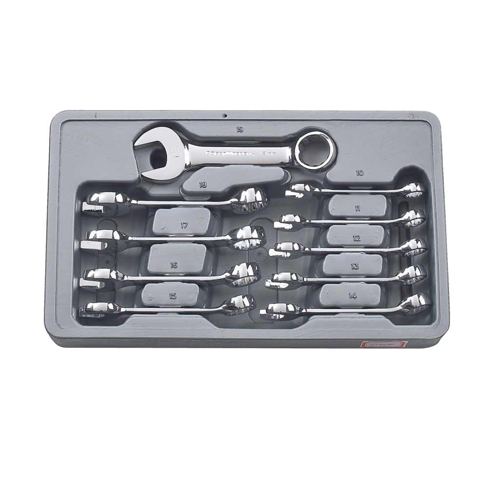 GearWrench Full Polish Stubby Standard SAE Metric Non-Ratcheting Wrench Set