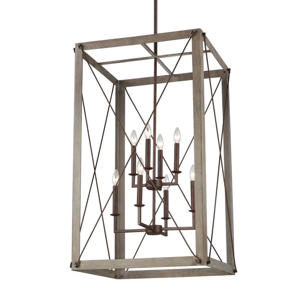Sea Gull Lighting Thornwood Large 8 Light Washed Pine And