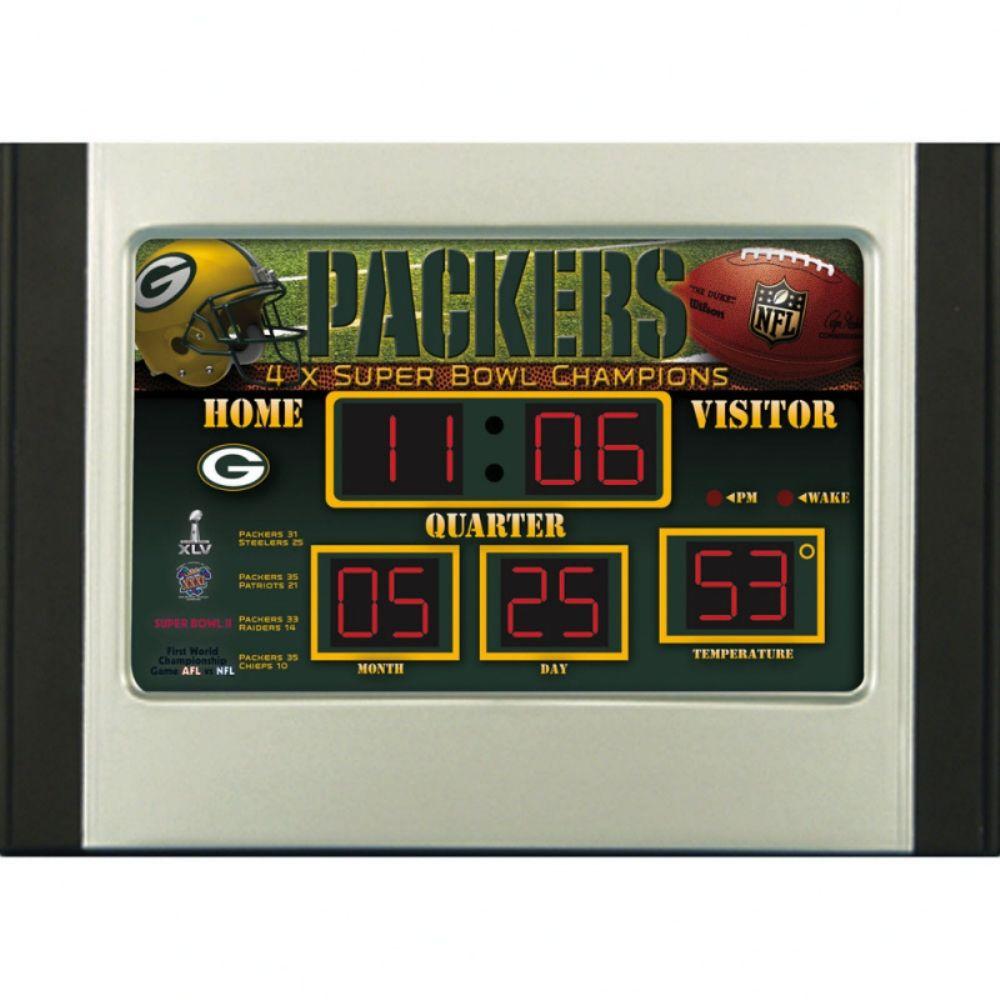 Green Bay Packers 6.5 in. x 9 in. Scoreboard Alarm Clock with Temperature0128802 The Home Depot