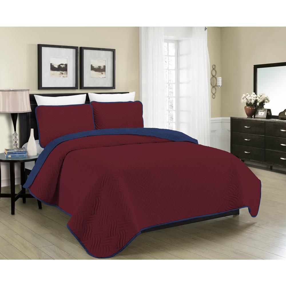 Morgan Home Allison Reversible 3 Piece Burgundy Navy Full Queen