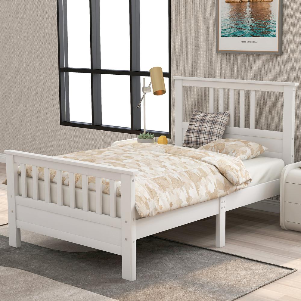 Gzmr White Twin Sizes Wood Platform Bed With Headboard And Footboard Bx 0104 30 Wh The Home Depot