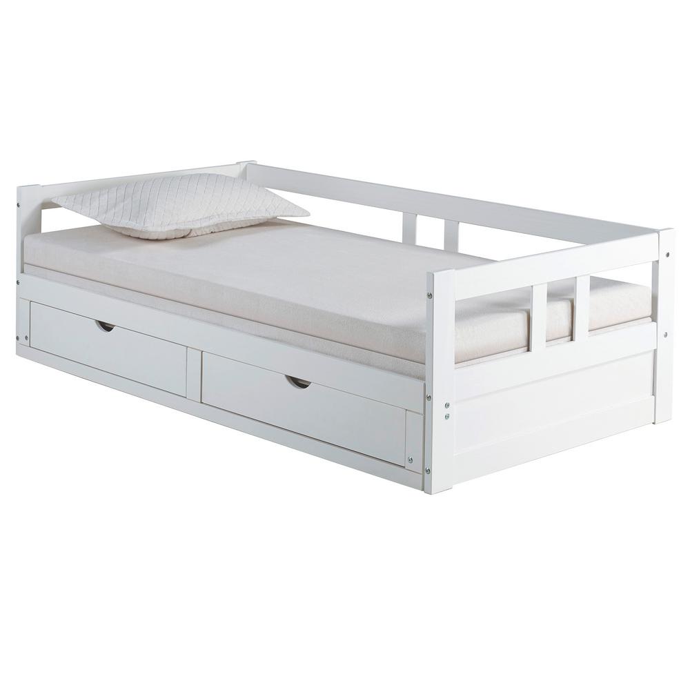 twin bed with rails and storage