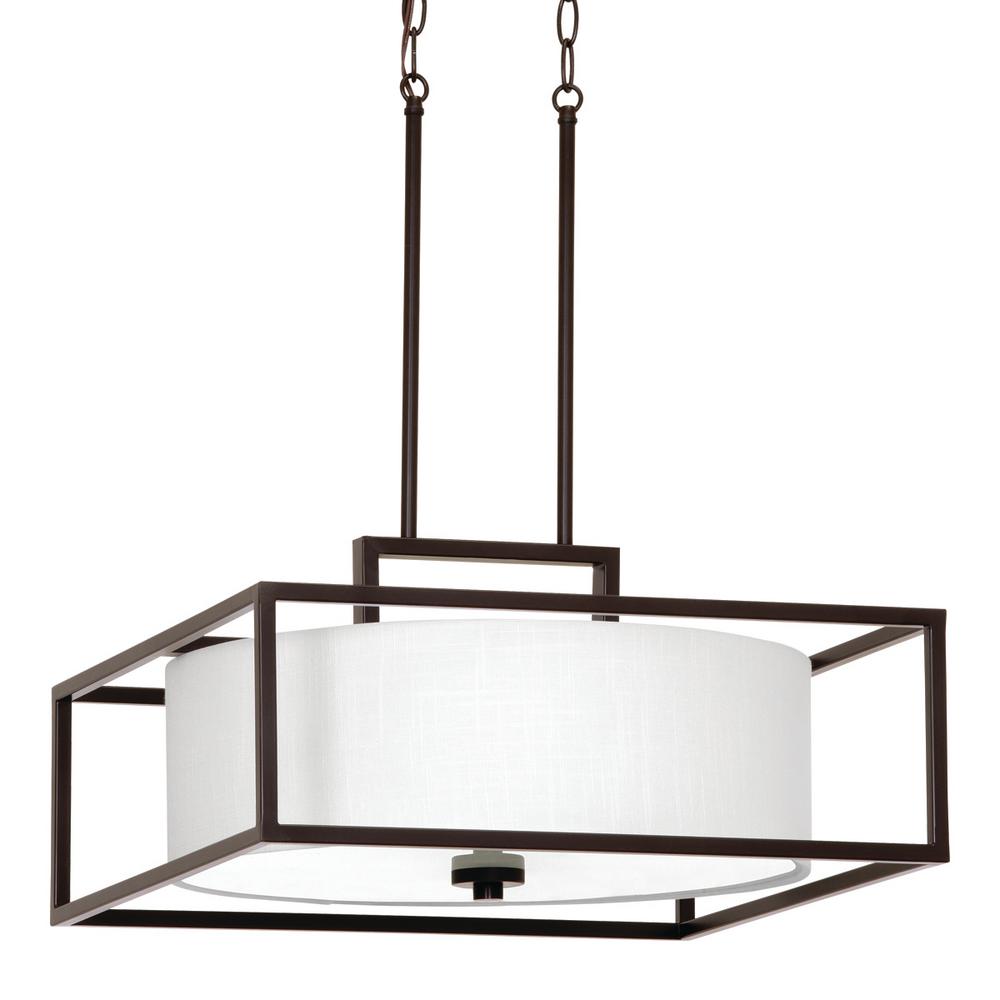Progress Lighting Province Collection 3 Light Antique Bronze Pendant Progress Lighting Province Collection 3 Light Antique Bronze Pendant With Natural Linen Fabric Shade