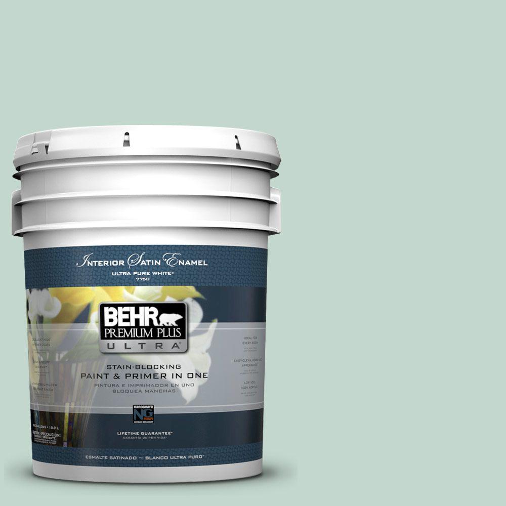 BEHR Premium Plus 5 gal. 500C2 Aqua Pura Satin Enamel Zero VOC Interior Paint and Primer in