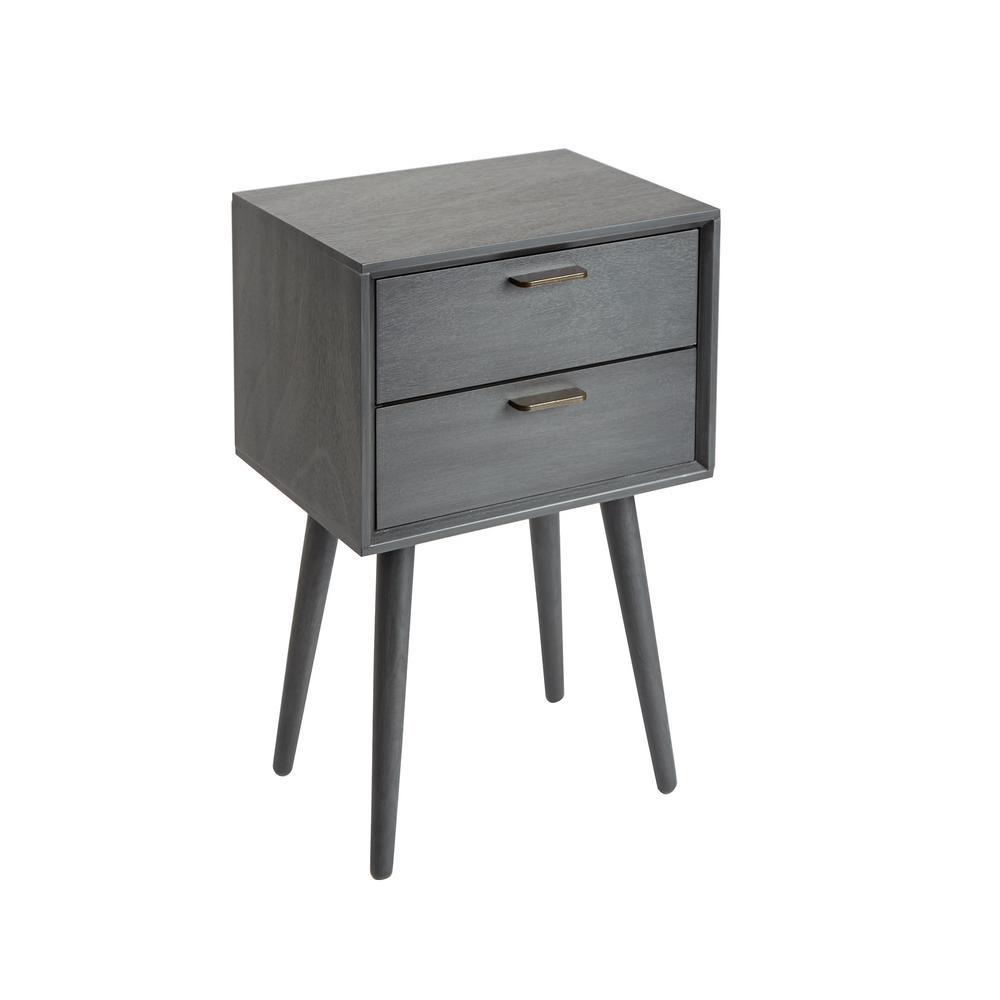 Photo 1 of **HARDWARE INCOMPLETE**
Olsen Gunmetal Gray Mid-Century 2-Drawer Accent Table