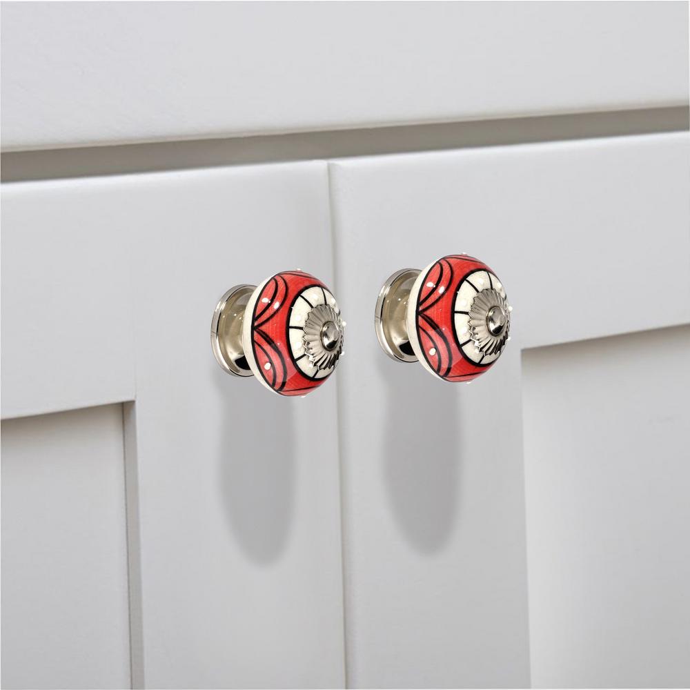 Mascot Hardware Art 1 3 5 In 40 Mm Red And Cream Cabinet Knob