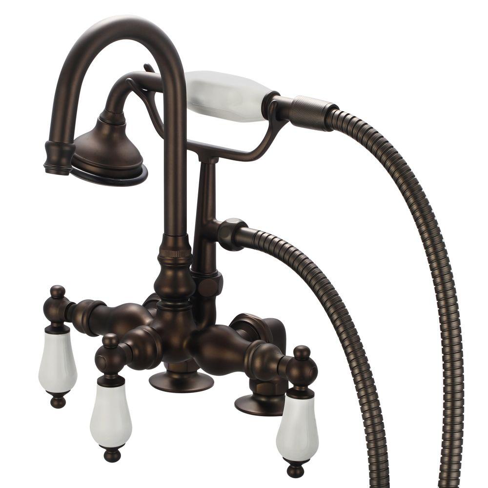Water Creation 3Handle Vintage Claw Foot Tub Faucet with Hand Shower and Porcelain Lever