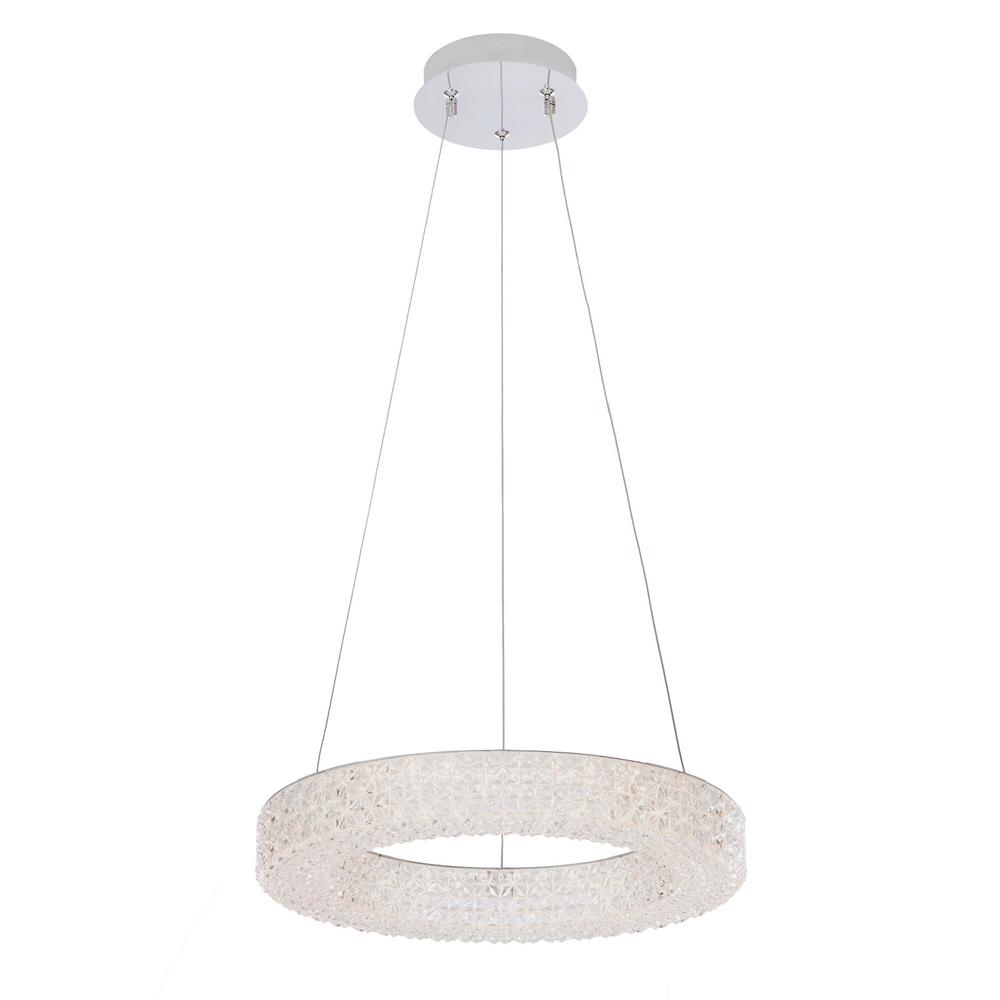 Home Decorators Collection Wesley Park 100-Watt Integrated LED Chrome Pendant Hanging Light with Clear Round Acrylic Ring Shade