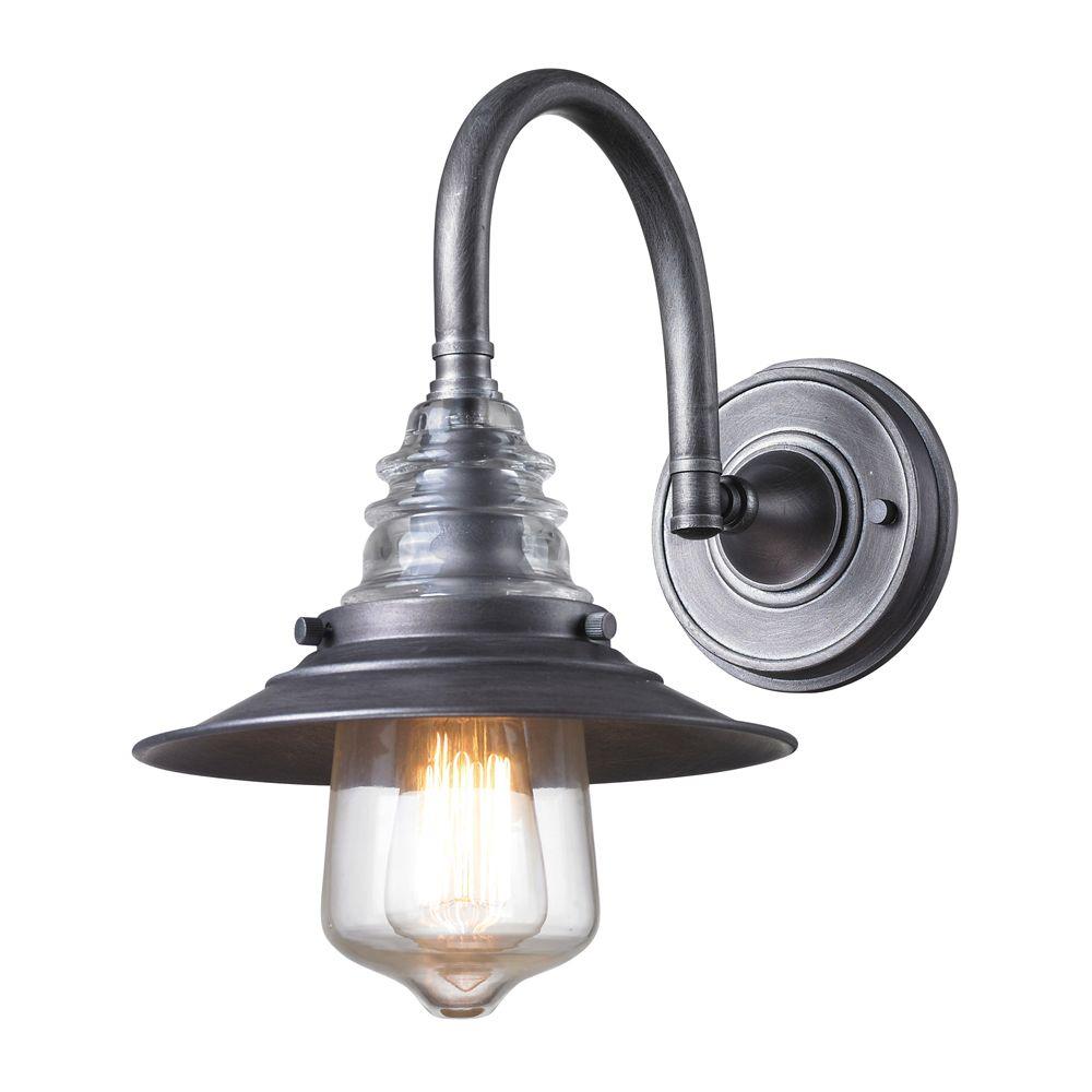Pewter Titan Lighting Sconces The Home Depot Insulator Glass 1 Light Weathered Zinc Wall Mount Bracket