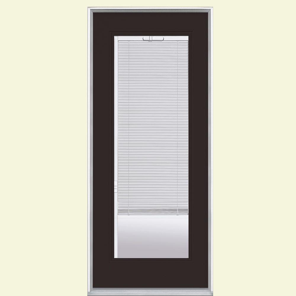 Masonite 32 In X 80 Full Lite Mini Blind Right Hand Inswing Full Lite Mini Blind Right Hand Inswing Painted Steel Prehung Front Door No Brickmold
