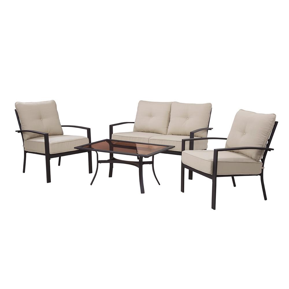 Liberty Garden Briarwood 4 Piece Metal Patio Sectional Seating Set With Neutral Cushions Sc K 632sf 4n The Home Depot