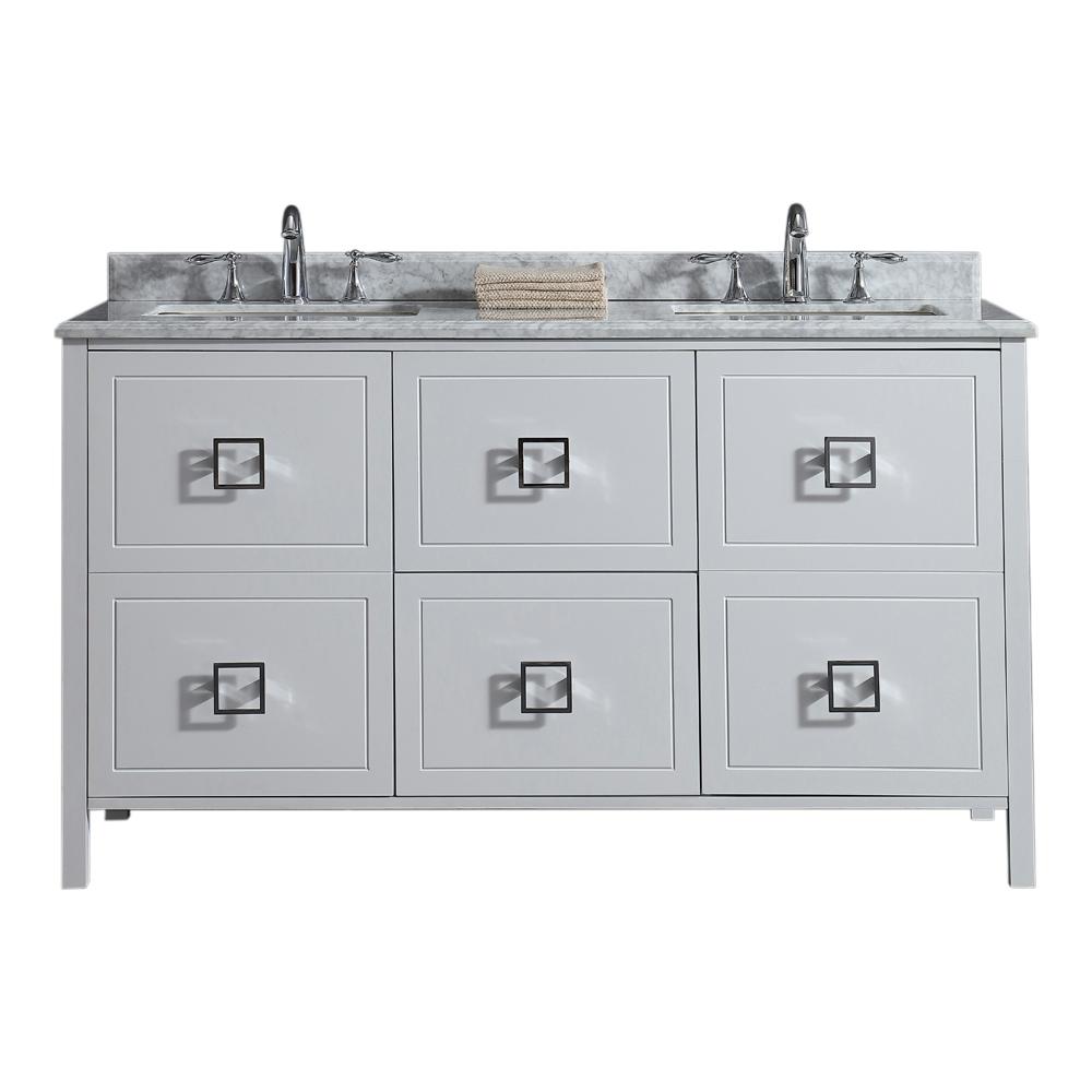 Sassy 60 in. Vanity in White with Marble Vanity Top in Carrara White