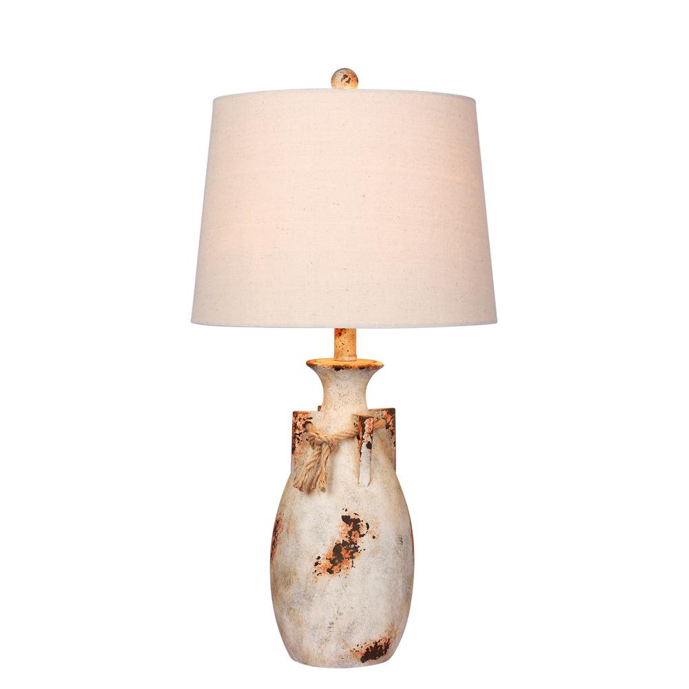Fangio Lighting 27 5 In Antique Natural Distressed Jug With Rope Antique Natural Distressed Jug With Rope Collar Resin Table Lamp