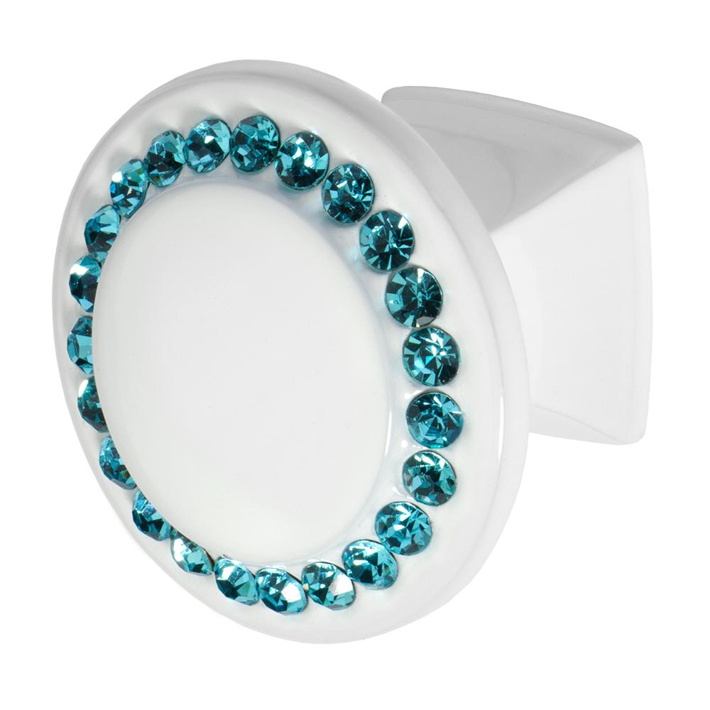 Wisdom Stone Isabel 1 1 4 In White With Aqua Blue Crystal Cabinet