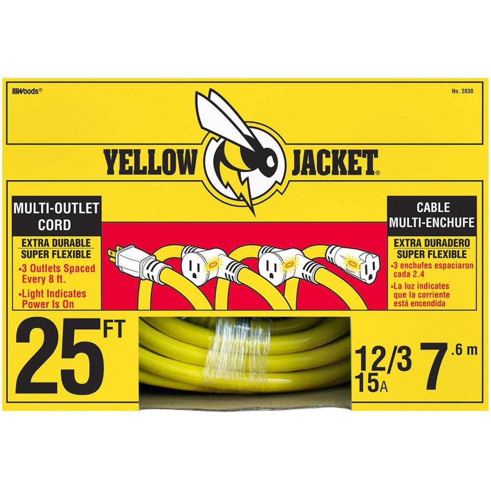 Yellow Jacket 25 ft. 12/3 STW Multi-Outlet (3) Outdoor Heavy-Duty Extension Cord... by Yellow Jacket