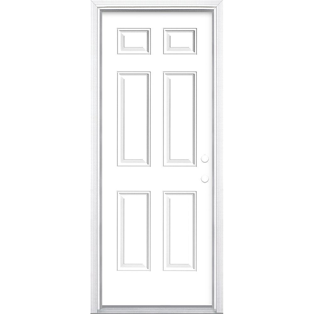 Masonite 30 In X 80 In 6 Panel Left Hand Inswing Primed Steel Prehung Front Exterior Door With Brickmold