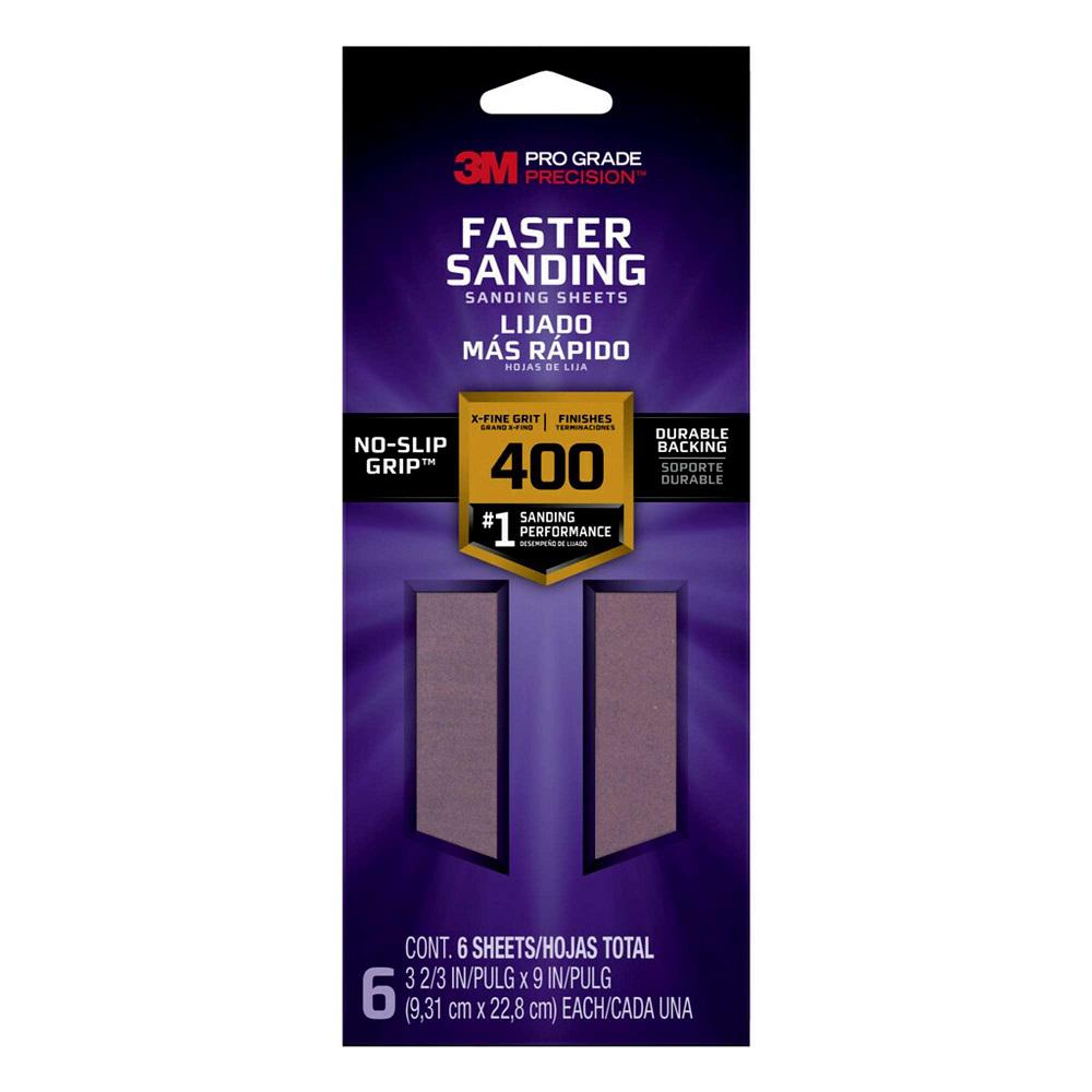 3M Pro Grade Precision Faster Sanding Sanding Sheets, 3 2/3 in. x 9 in., 400 grit, X-Fine, 6/pk (638060853405)
