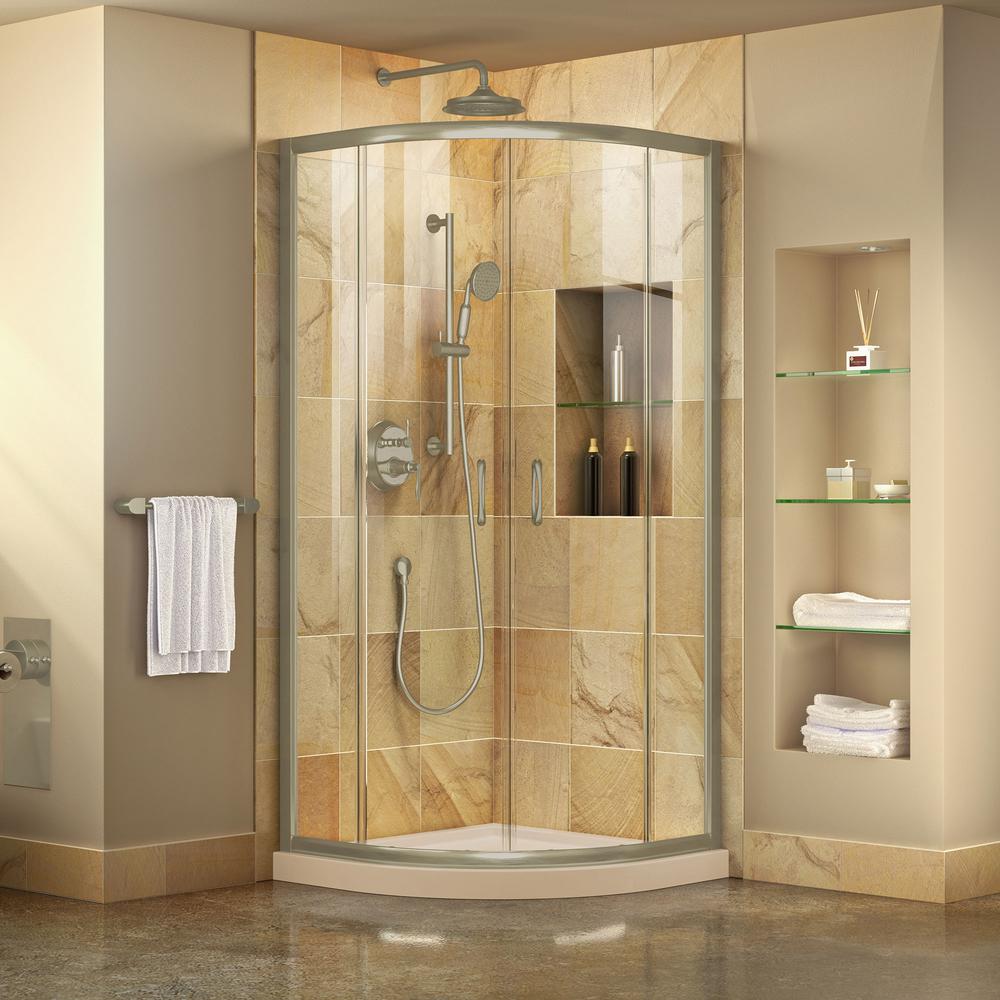 Dreamline Prime 33 In X 74 3 4 In Semi Frameless Corner Sliding