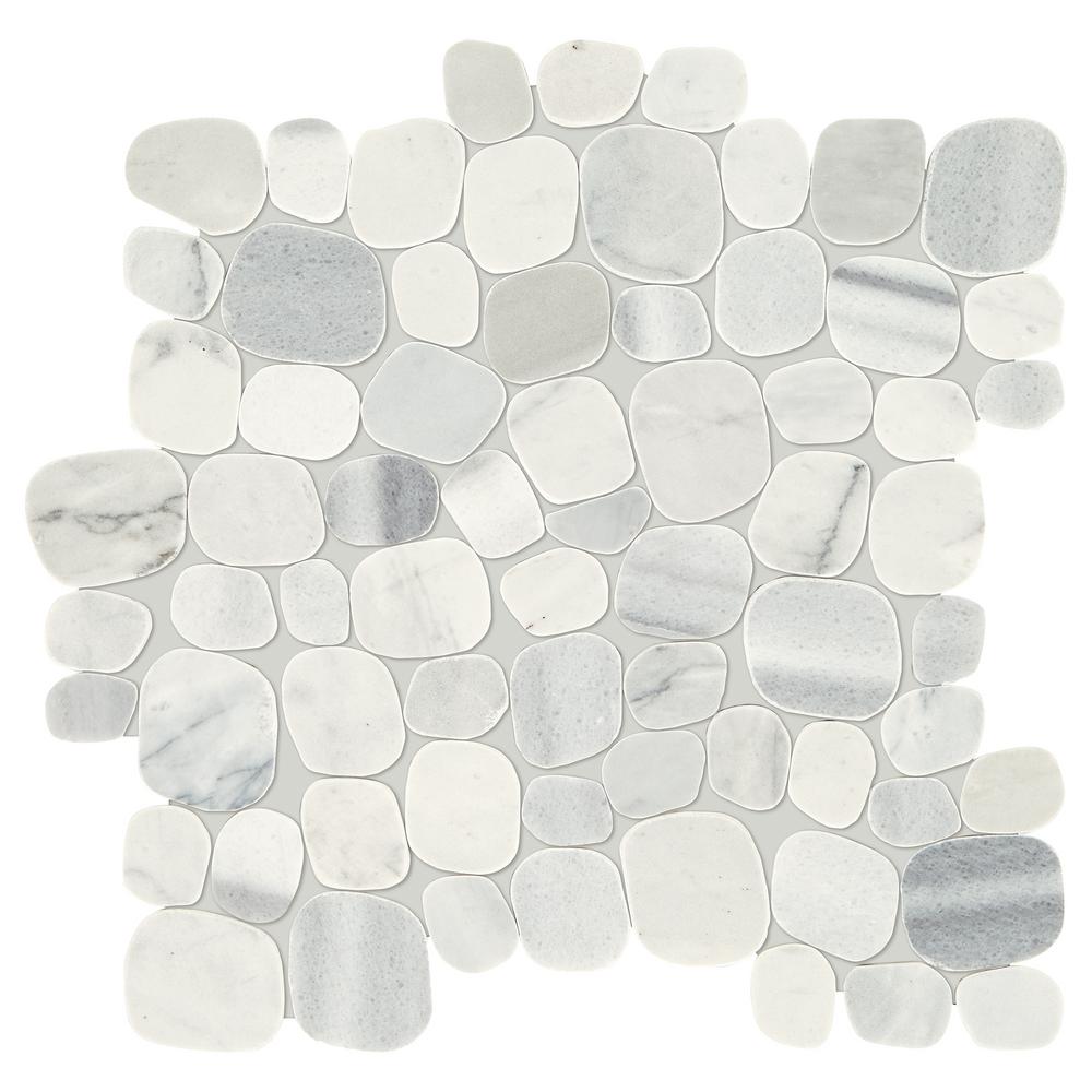 Arctic White Pebble Flat Tile 12/"x12/" Stone Mosaic Wall Shower Floor Back Splash