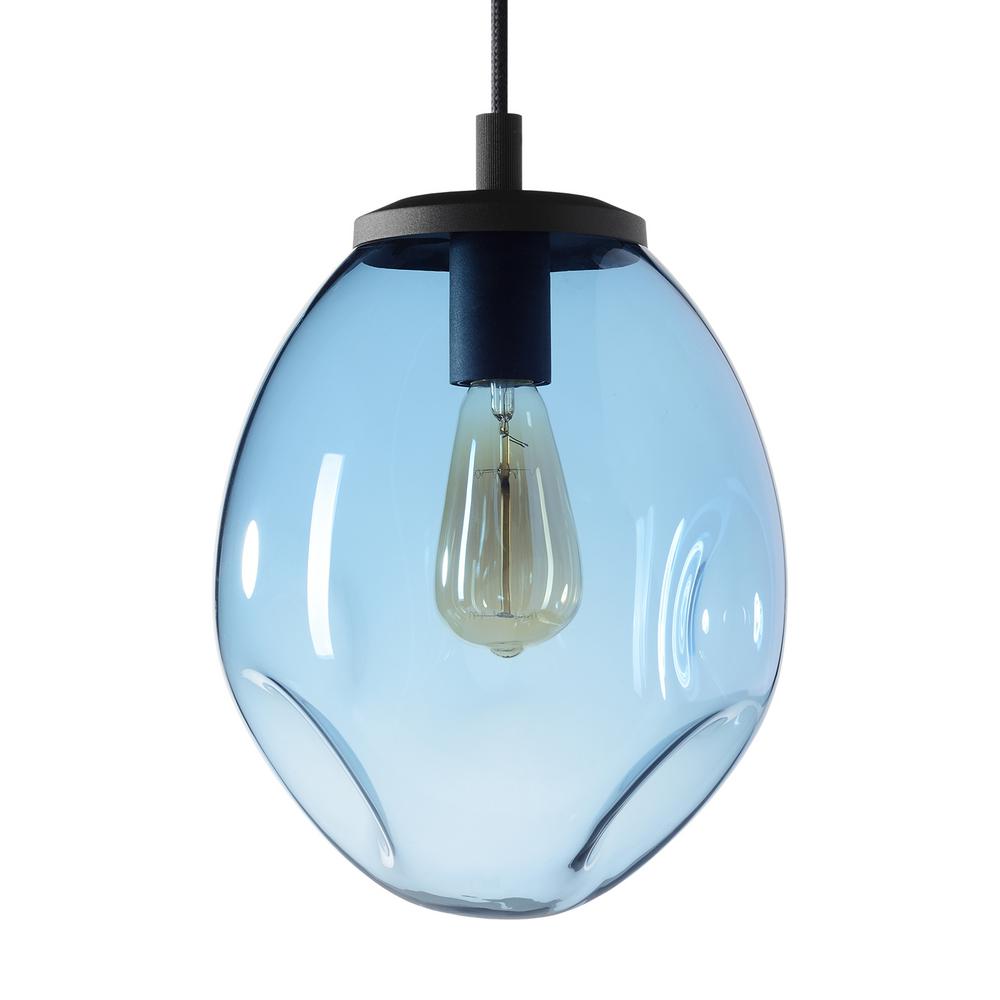 Organic Contemporary 9 In W X 12 H 1 Light Black Hand N Gl Pendant With Blue Shade Organic Contemporary 9 In W X 12 H 1 Light Black Hand N Gl Pendant With Blue Shade
