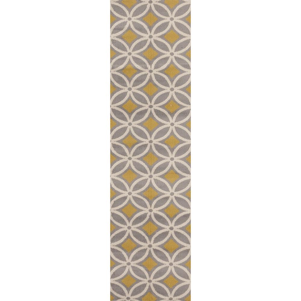 World Rug Gallery Contemporary Trellis Chain Gray Yellow 2 Ft X 7 Runner